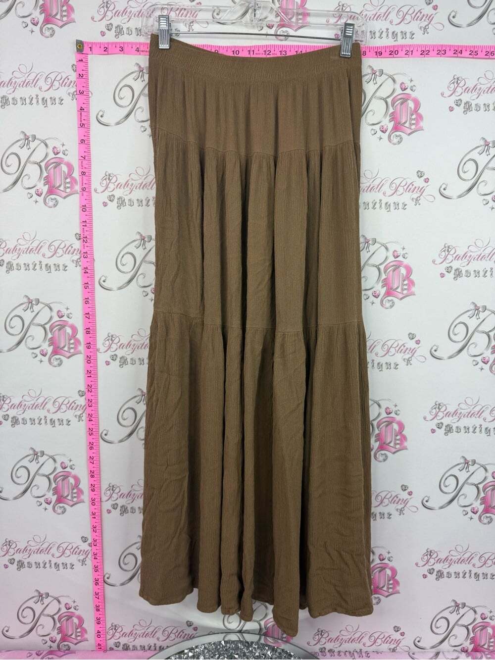 DEBORAH MURRAY skirt Flowing Tiered Maxi Skirt — Brown